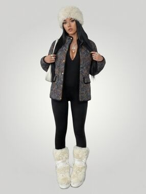 Talbots Petite Paisley Quilted Jacket Petite Small Navy Blue Style Snap Coat